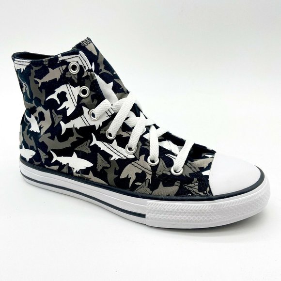 Converse CTAS Hi Shark Bite Black Red Junior Kids Casual Shoes 666888F - Picture 2 of 5